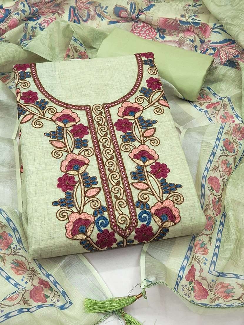 Women Solid With Work Unstitched Suit Set - 22748194 -  Standard Image - 4
