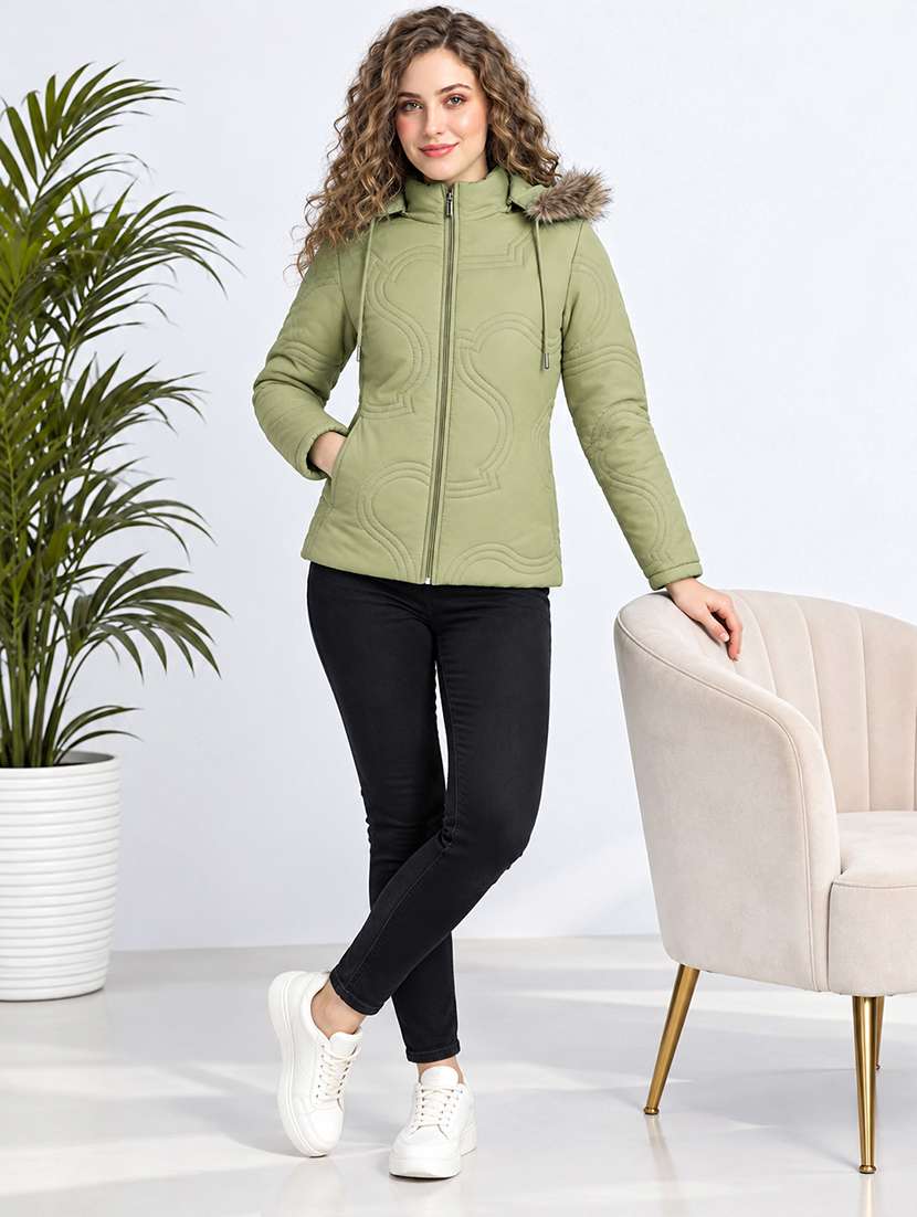 Women Solid Long Sleeves Hooded Quilted Jacket - 22748723 -  Standard Image - 4