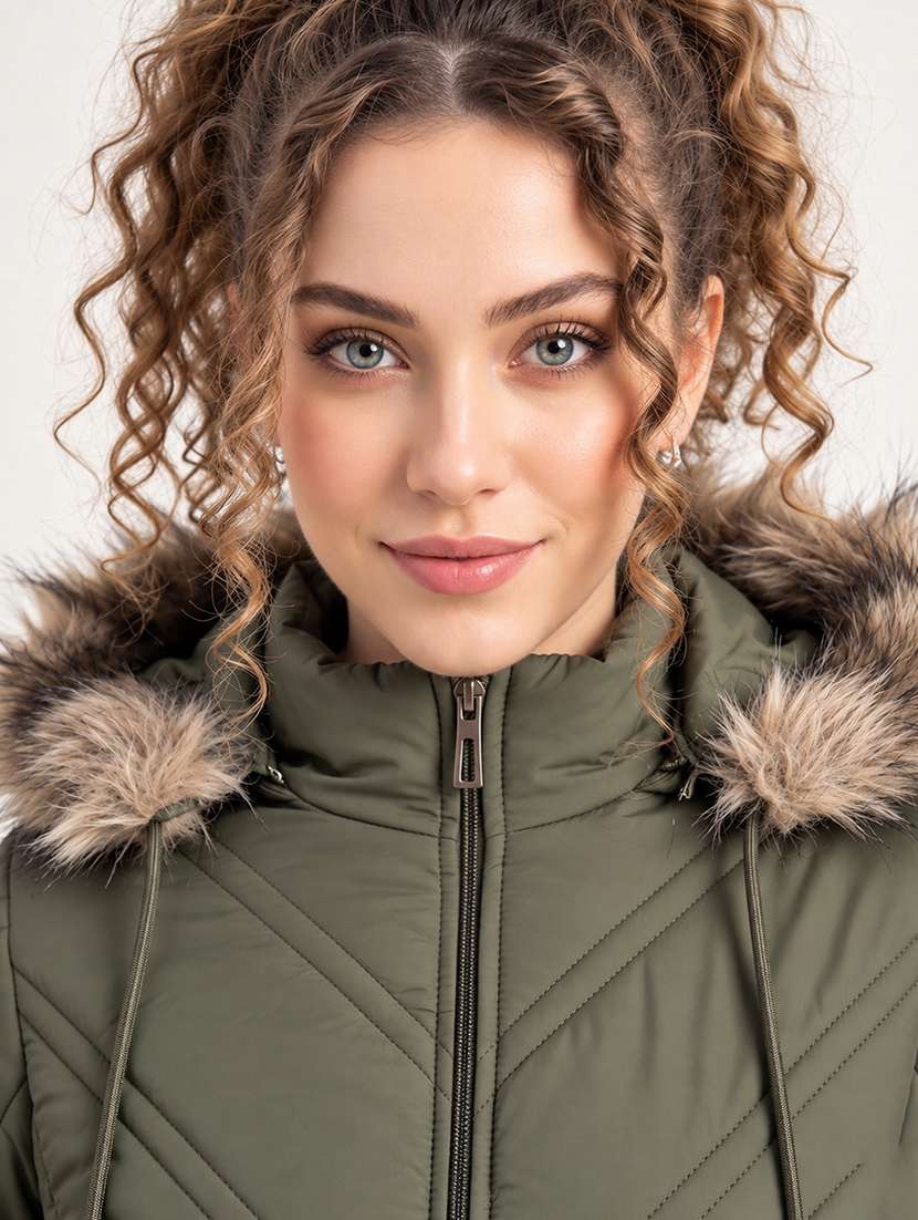 Women Solid Long Sleeves Hooded Quilted Jacket - 22748729 -  Standard Image - 1