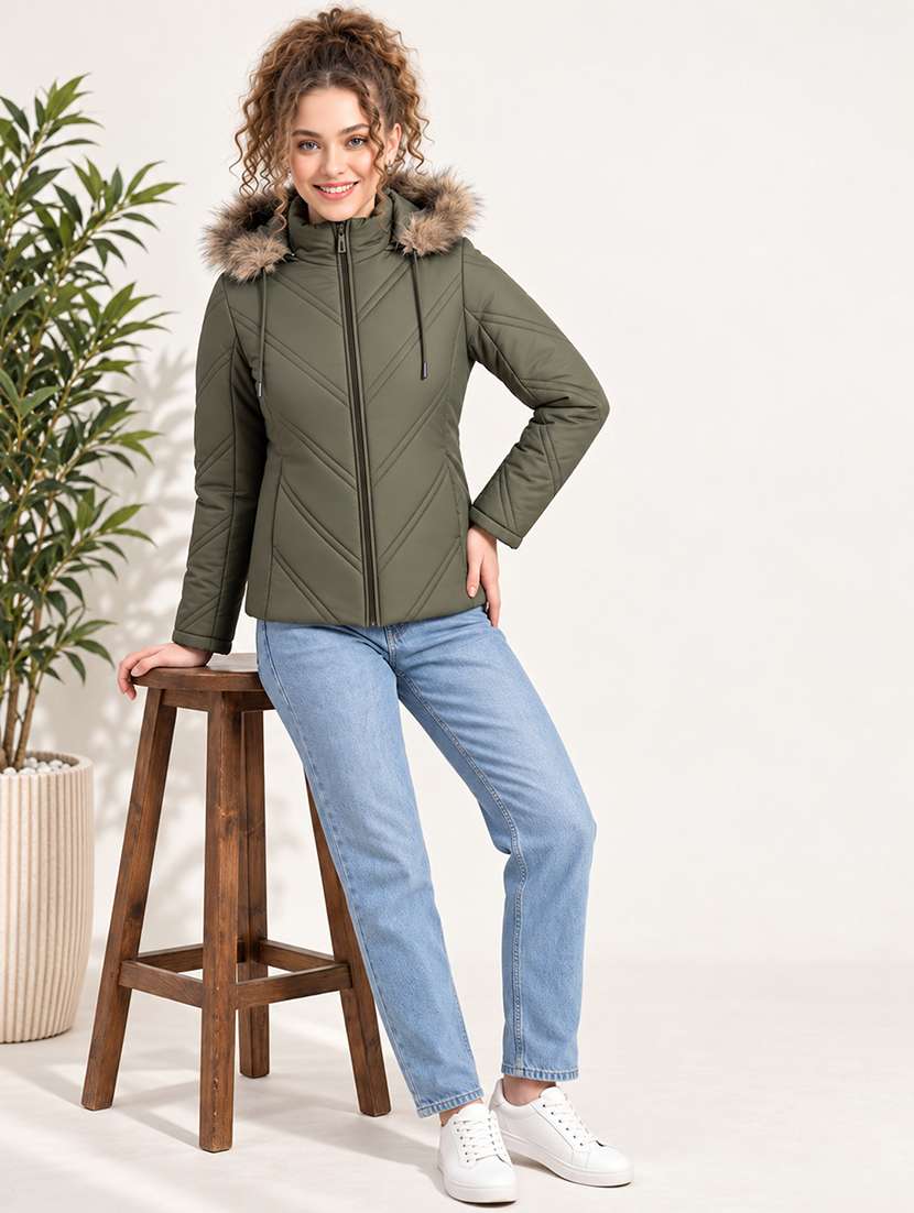 Women Solid Long Sleeves Hooded Quilted Jacket - 22748729 -  Standard Image - 4