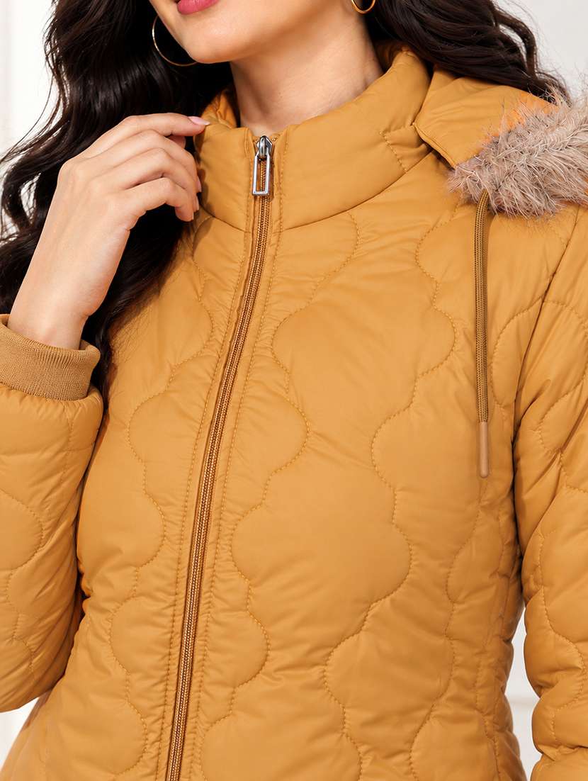 Women Solid Long Sleeves Hooded Quilted Jacket - 22748734 -  Standard Image - 1