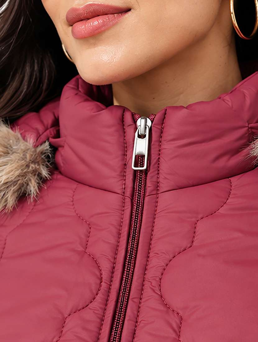 Women Solid Long Sleeves Hooded Quilted Jacket - 22748735 -  Standard Image - 1