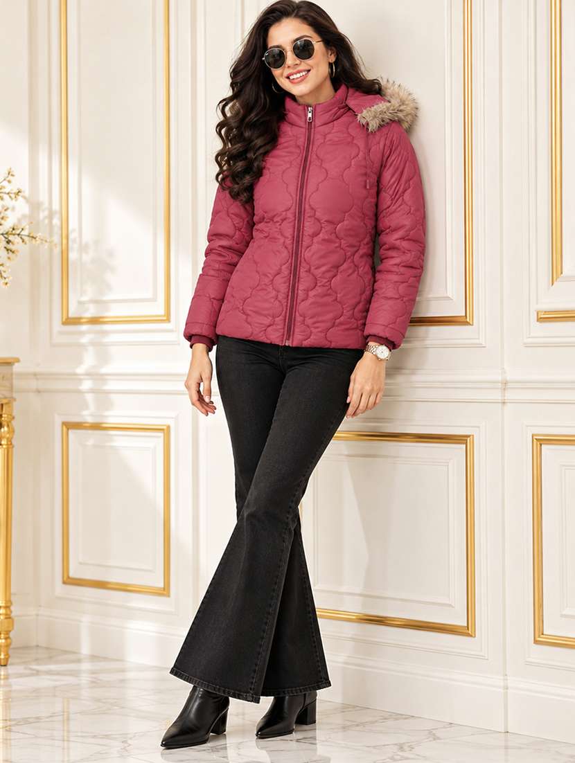 Women Solid Long Sleeves Hooded Quilted Jacket - 22748735 -  Standard Image - 4