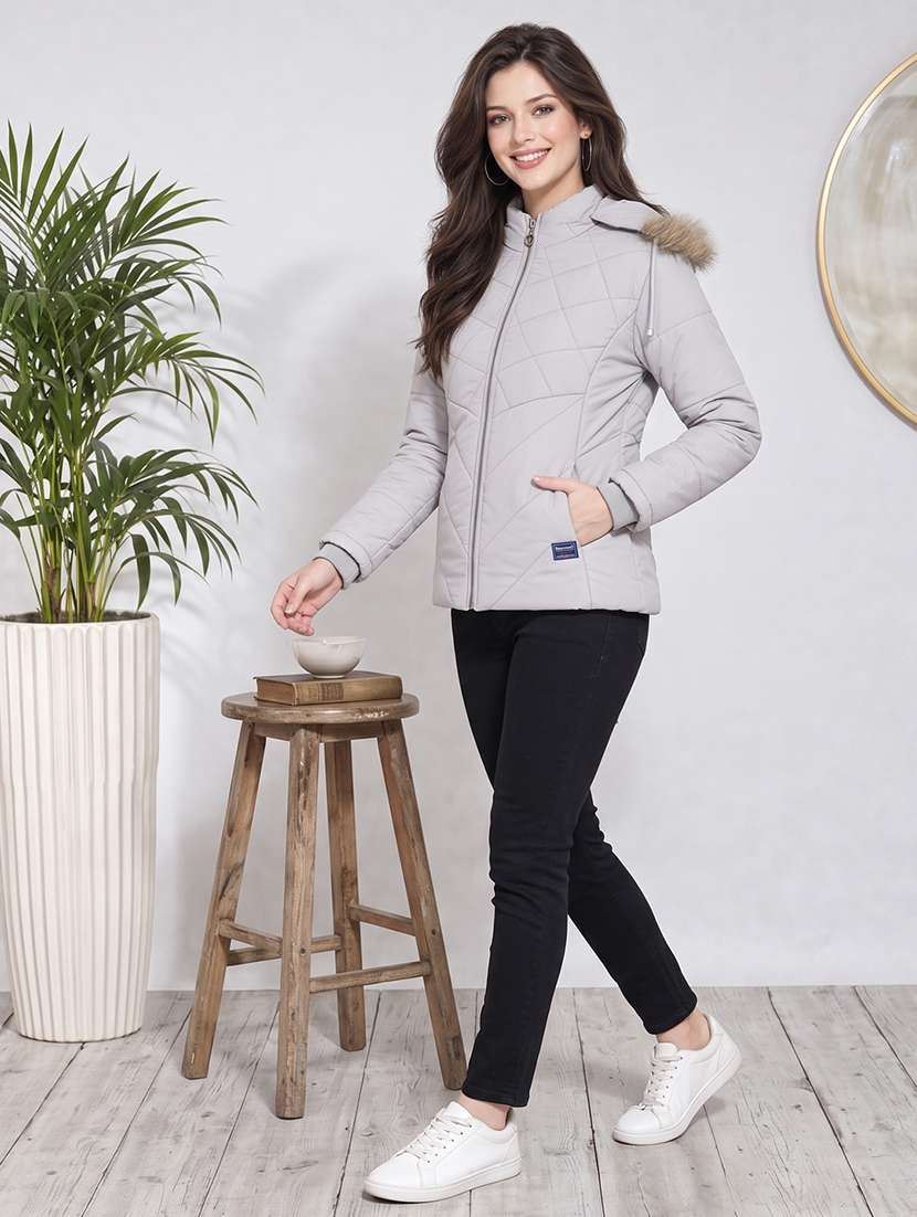 Women Solid Long Sleeves Hooded Quilted Jacket - 22748744 -  Standard Image - 4