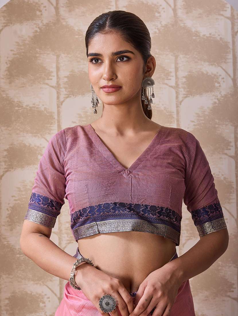 Women Solid With Bordered Saree With Blouse - 22750740 -  Standard Image - 4