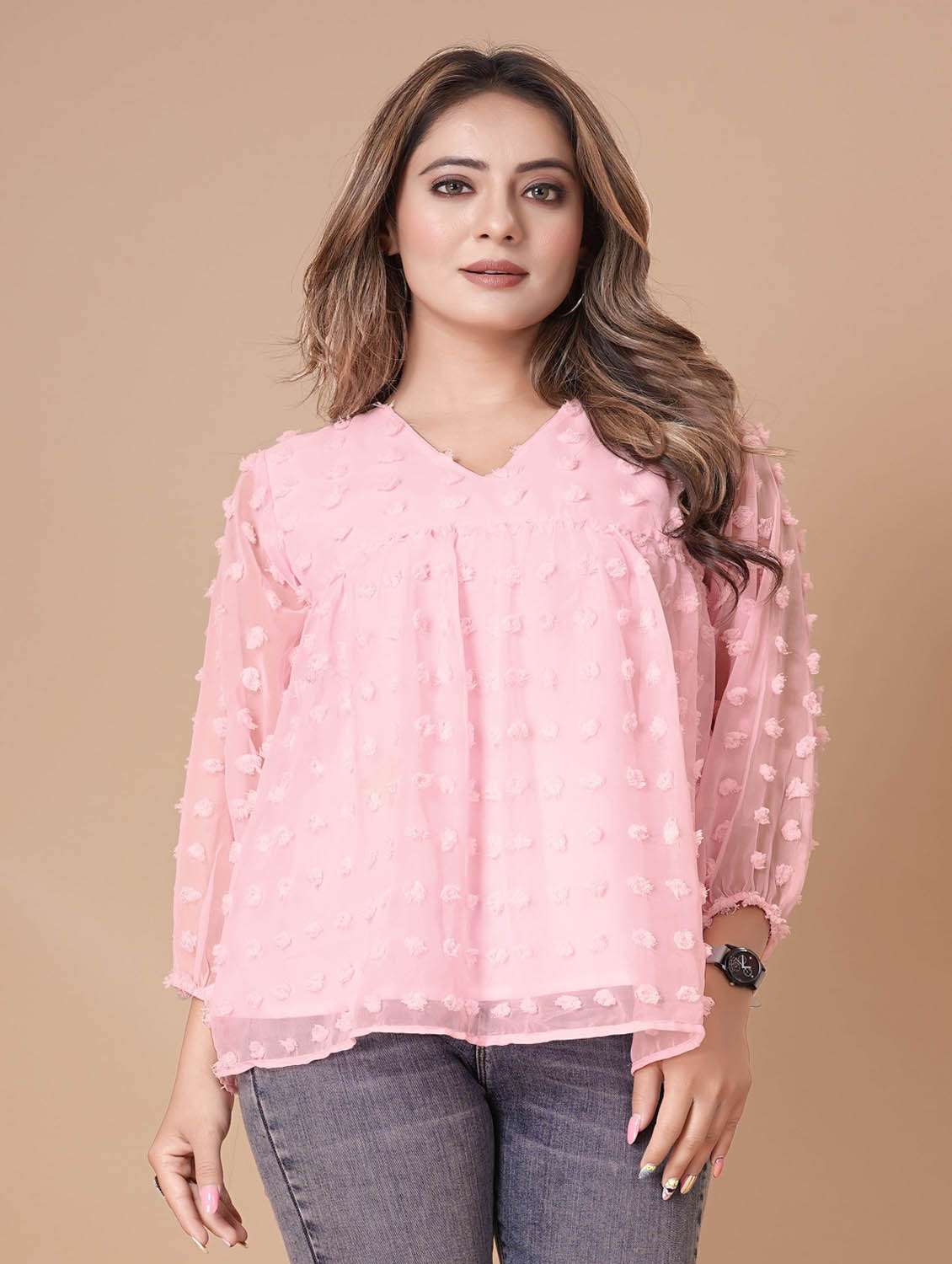 Women Self Design Long Sleeves Regular Top - 22755495 -  Standard Image - 1