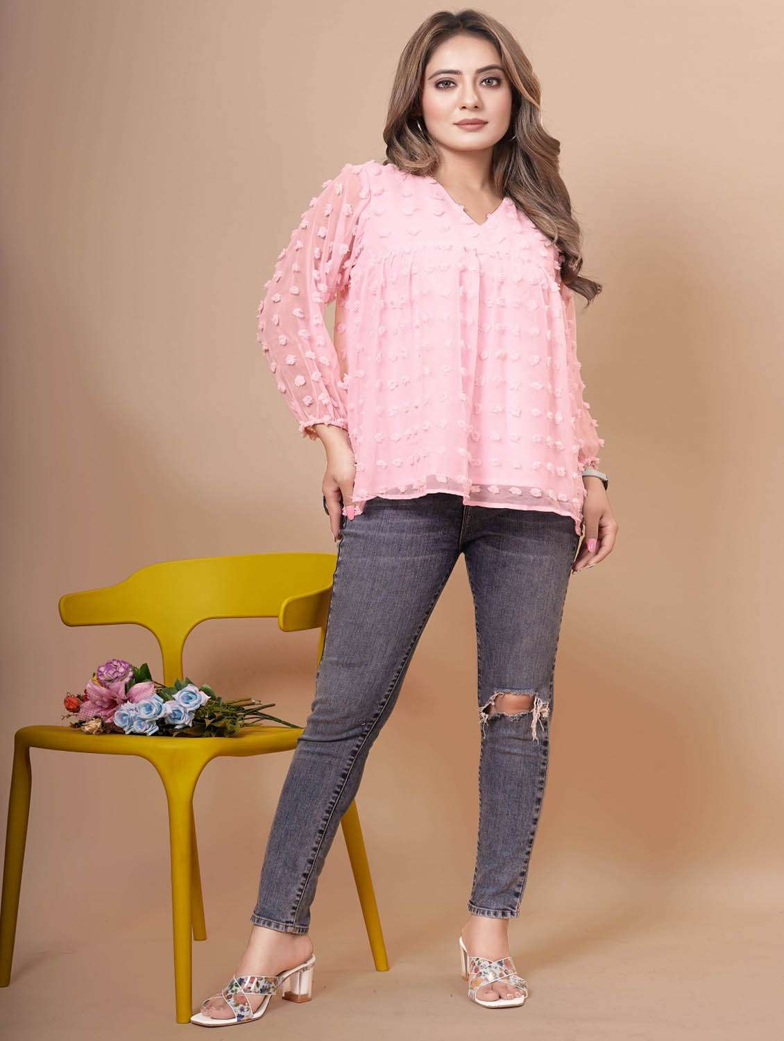 Women Self Design Long Sleeves Regular Top - 22755495 -  Standard Image - 4