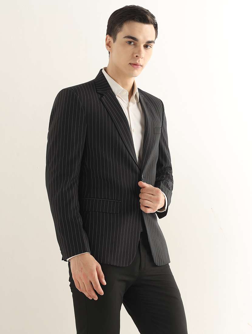 Men Striped Lapel Collar Single Breasted Formal Blazer - 22755528 -  Standard Image - 1