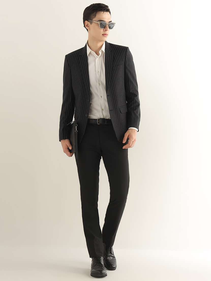 Men Striped Lapel Collar Single Breasted Formal Blazer - 22755528 -  Standard Image - 4