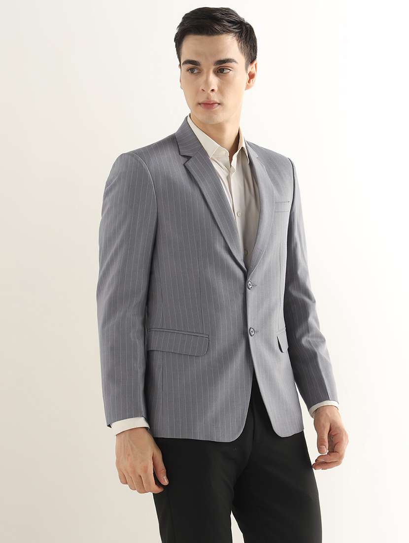Men Striped Lapel Collar Single Breasted Formal Blazer - 22755529 -  Standard Image - 1