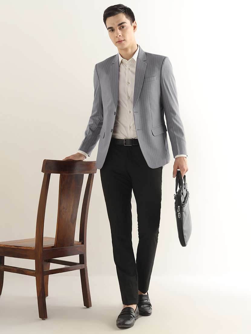 Men Striped Lapel Collar Single Breasted Formal Blazer - 22755529 -  Standard Image - 4