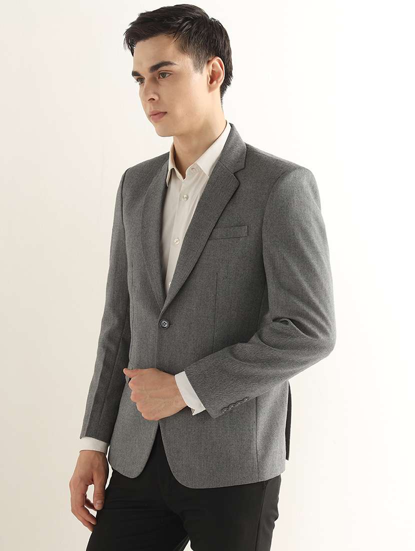 Men Solid Lapel Collar Single Breasted Formal Blazer - 22755539 -  Standard Image - 1