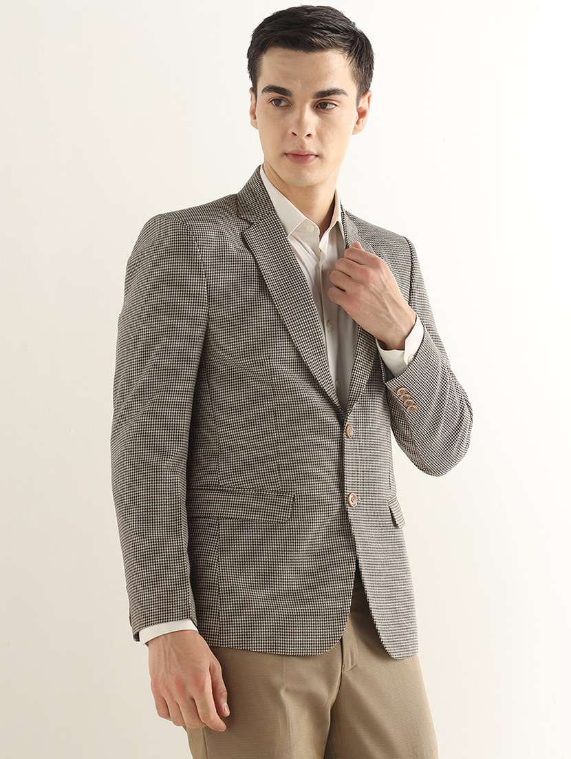 Men Checkered Lapel Collar Single Breasted Formal Blazer - 22755540 -  Standard Image - 1