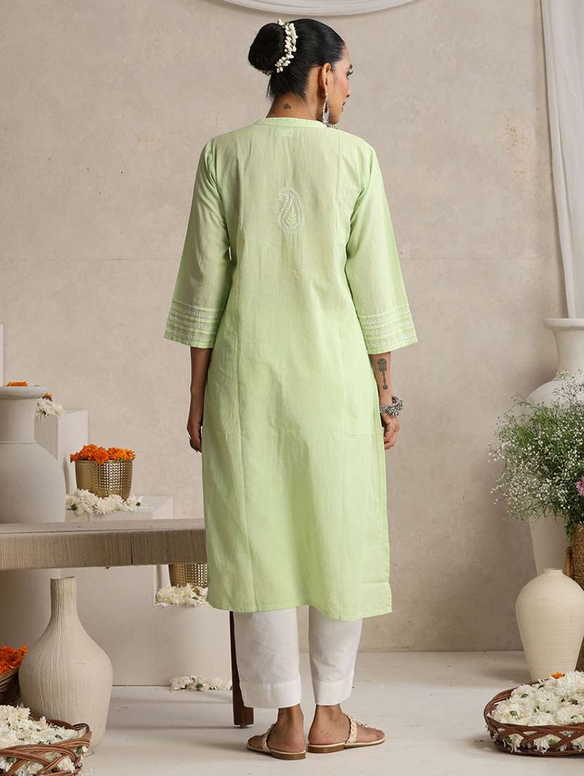 Women Embroidered Three Quarter Sleeves Straight Kurta - 22755544 -  Standard Image - 4