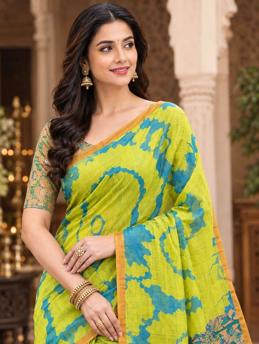 Women Printed Casual Wear Saree With Blouse - 22755546 -  Standard Image - 1