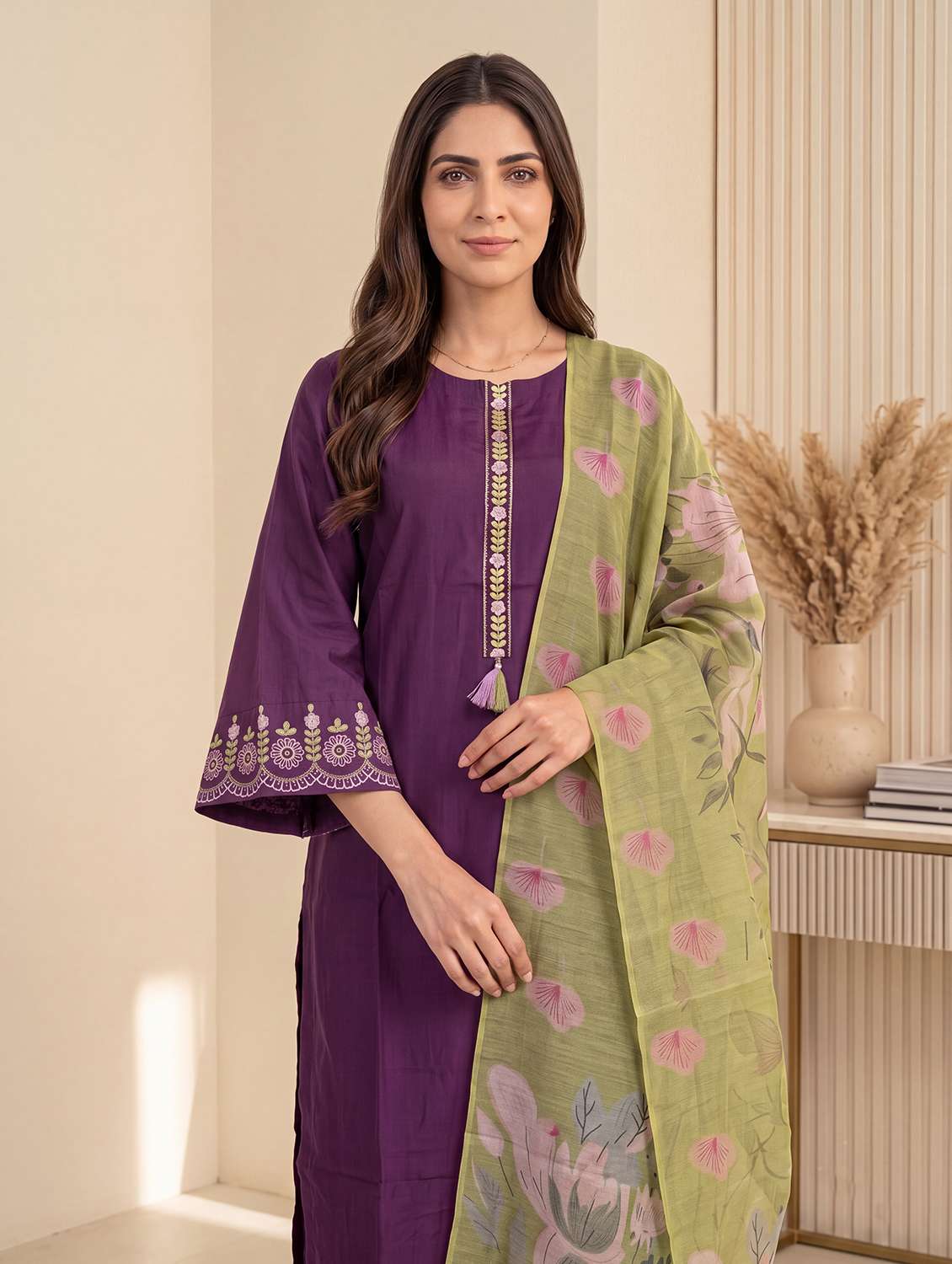 Women Embroidered Three Quarter Sleeve Kurta Pant With Dupatta Set - 22755709 -  Standard Image - 1