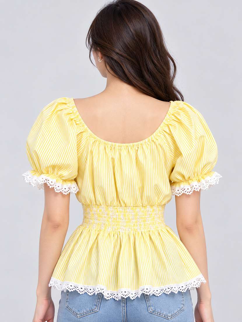 Women Striped Puff Sleeves Peplum Top - 22755713 -  Standard Image - 4