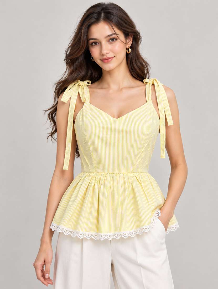 Women Striped Sleevesless Peplum Top - 22755716 -  Standard Image - 1