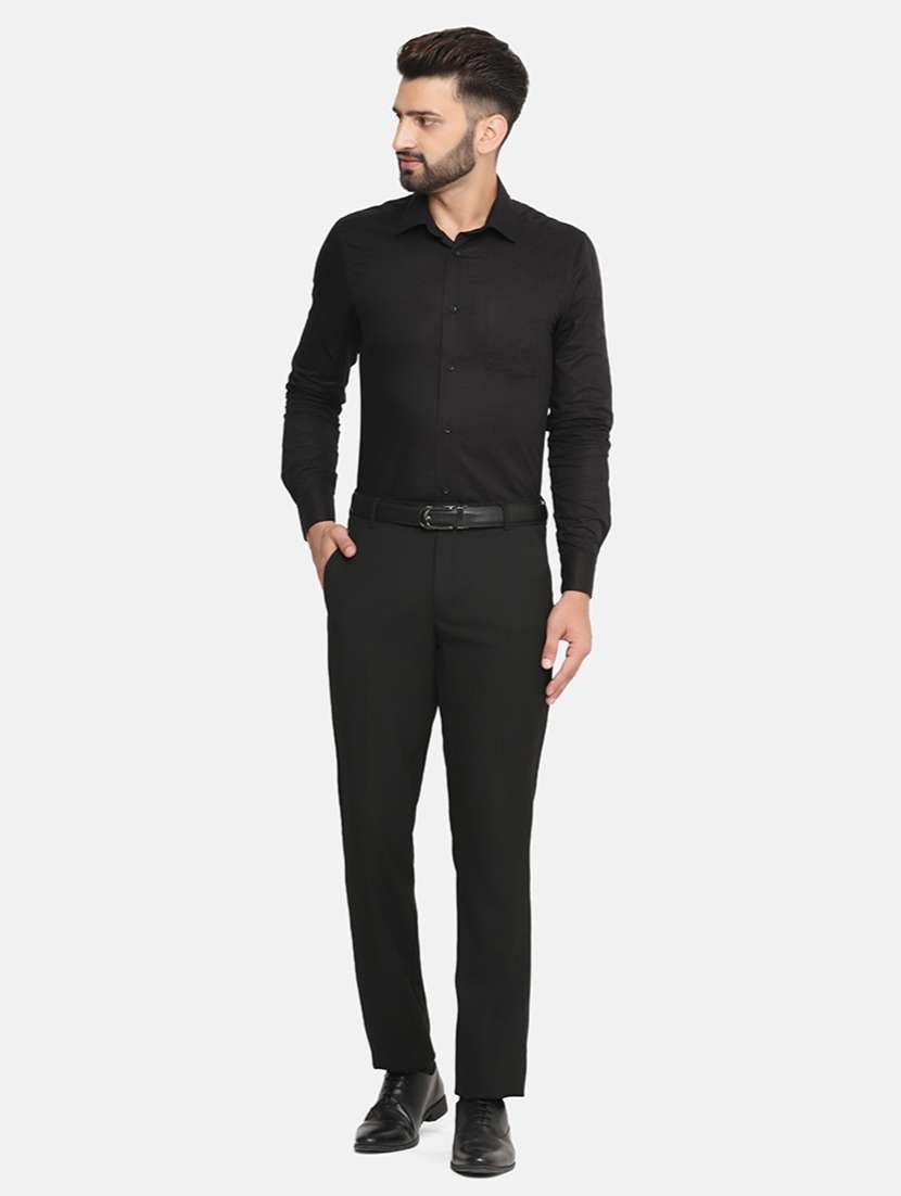 Men Solid Mid Rise Slim Fit Formal Trouser - 22755848 -  Standard Image - 4