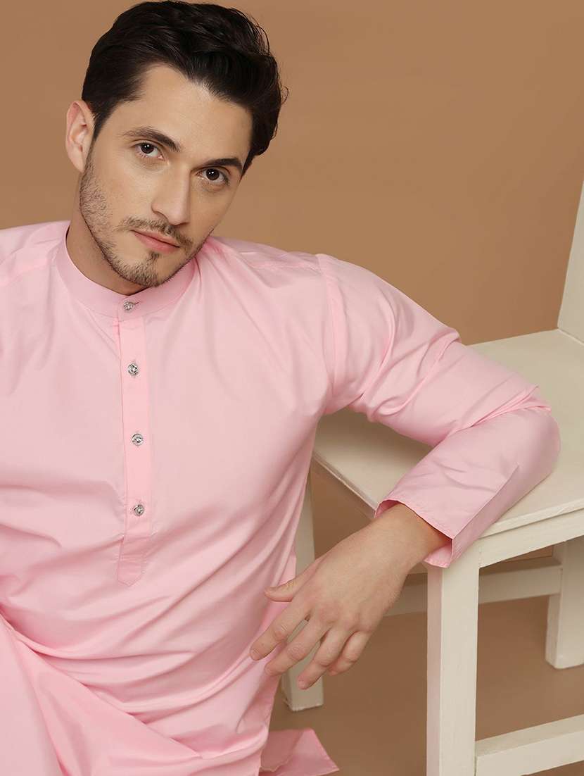 Men Solid Mandarin Neck Long Kurta - 22760720 -  Standard Image - 1