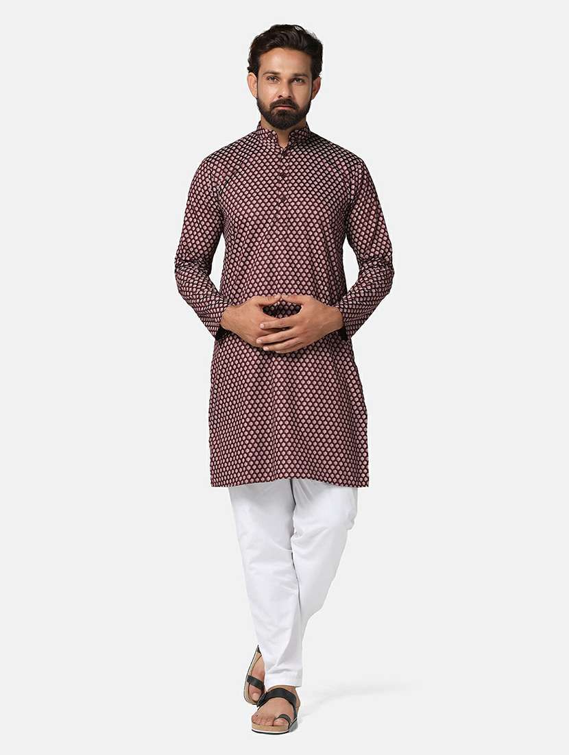 Men Printed Mandarin Neck Long Kurta - 22760746 -  Standard Image - 1