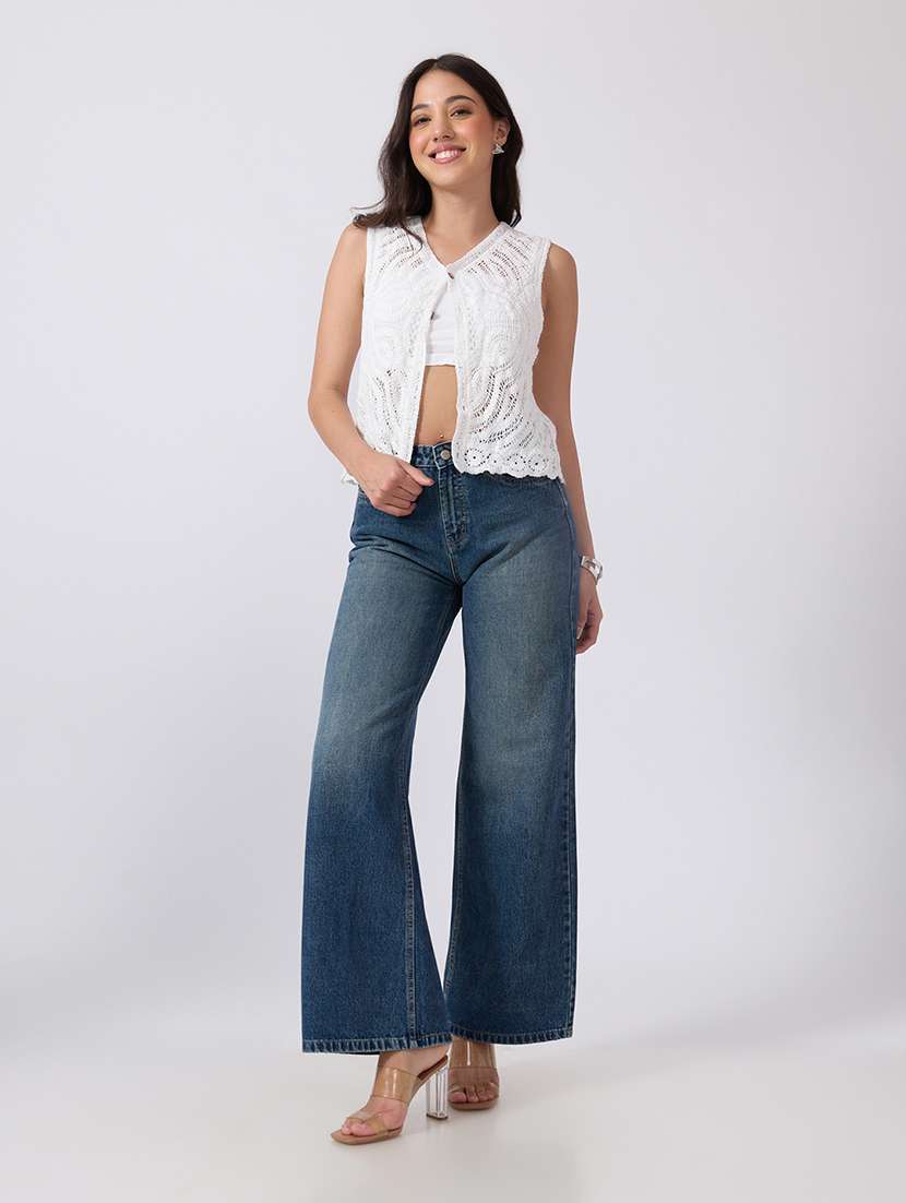 Women Washed High Rise Wide Leg Jeans - 22760810 -  Standard Image - 4