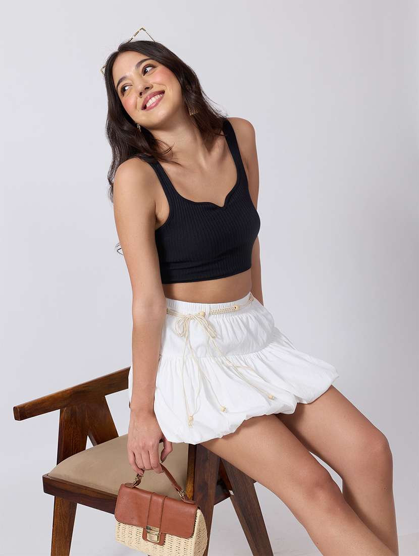Women Solid Mid Rise Balloon Skirt - 22760818 -  Standard Image - 4
