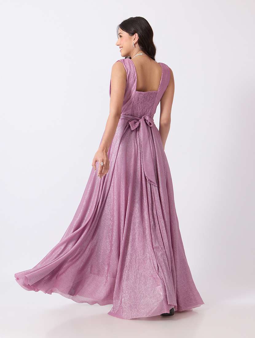 Women Self Design Sleeveless Fit And Flare Gown - 22760875 -  Standard Image - 4