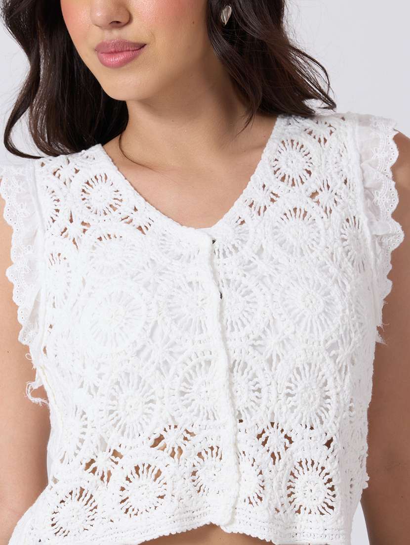 Women Self Design Sleeveless Crop Top - 22760903 -  Standard Image - 1