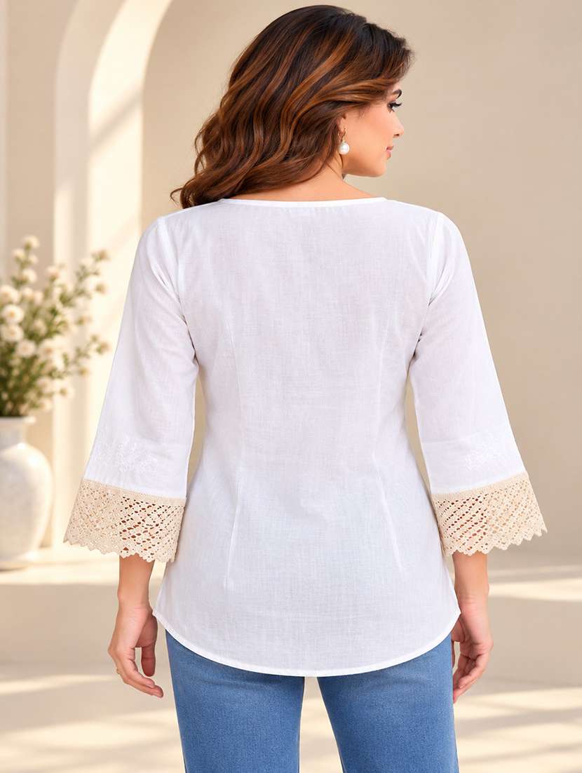 Women Embroidered Three Quarter Sleeves Asymmetric Top - 22760961 -  Standard Image - 1