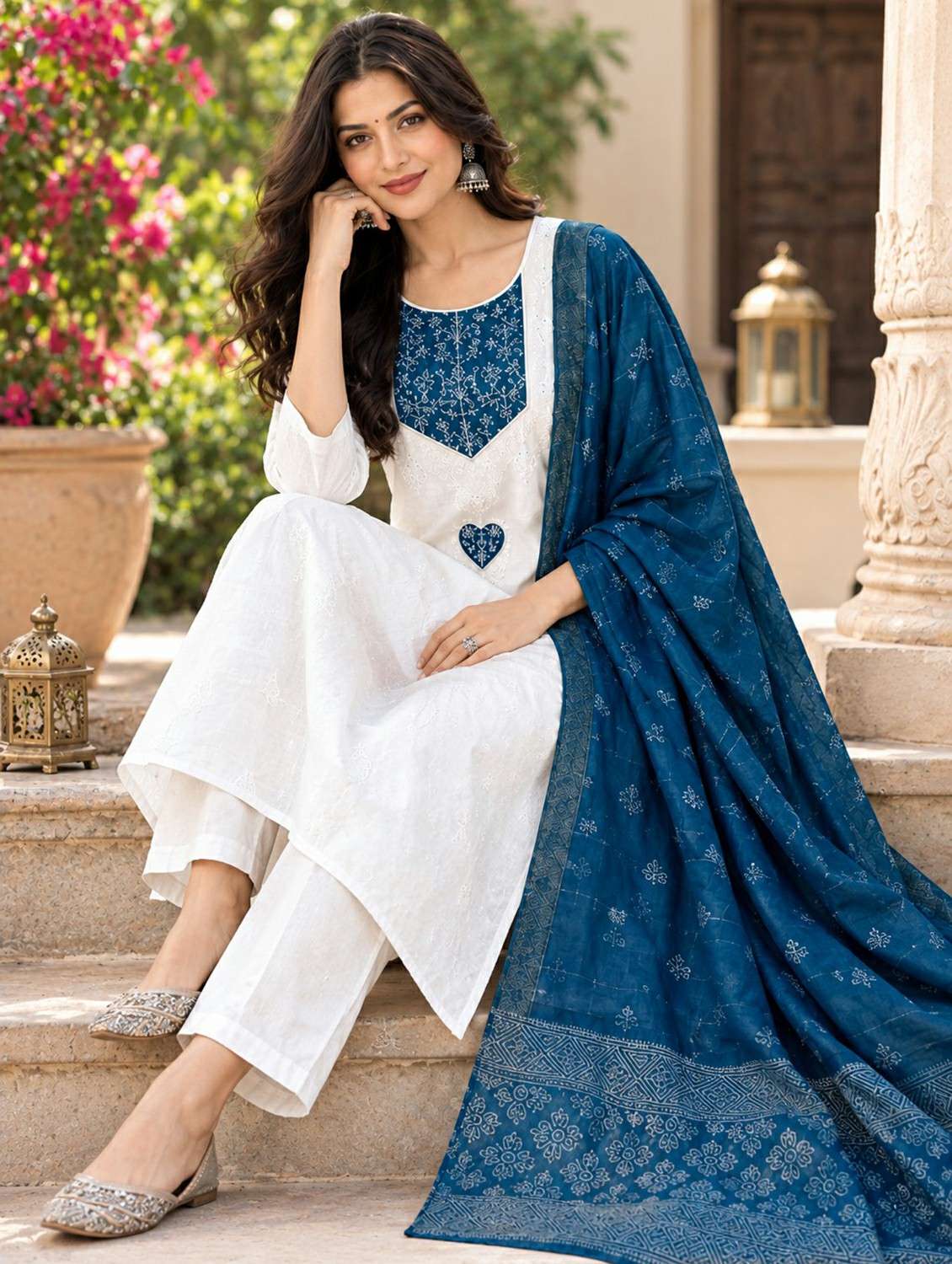 Women Solid With Work Three Quarter Sleeve Kurta Pant With Dupatta Set - 22760971 -  Standard Image - 1