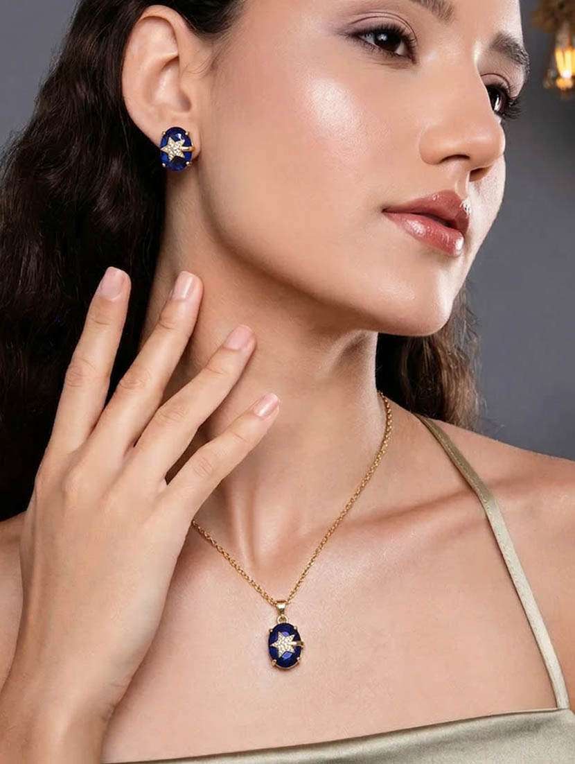 Women Blue Star Necklace And Earrings Set - 22761411 -  Standard Image - 1