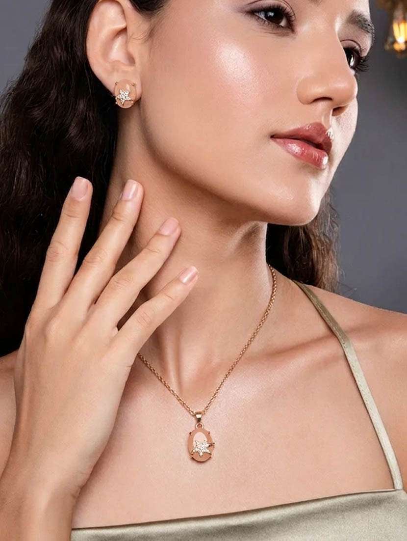 Women Pink Stone Necklace And Earrings - 22761413 -  Standard Image - 1