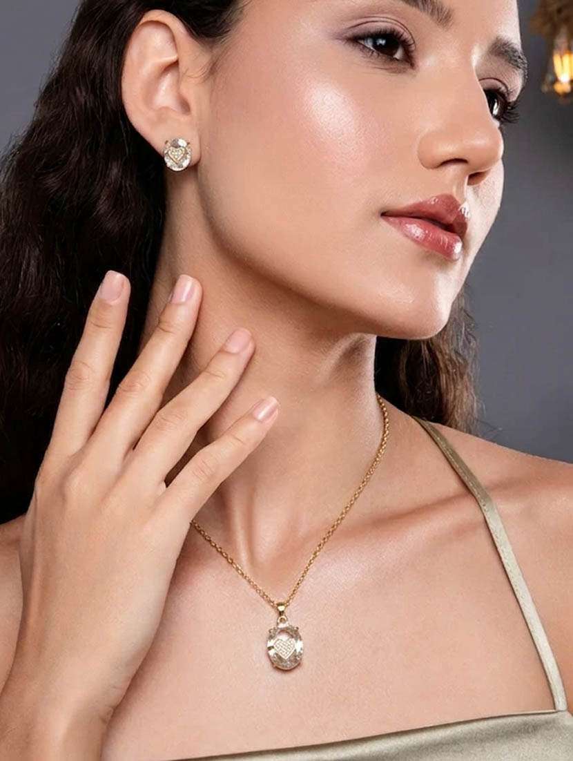 Women White Crystal Necklace And Earrings Set - 22761414 -  Standard Image - 1
