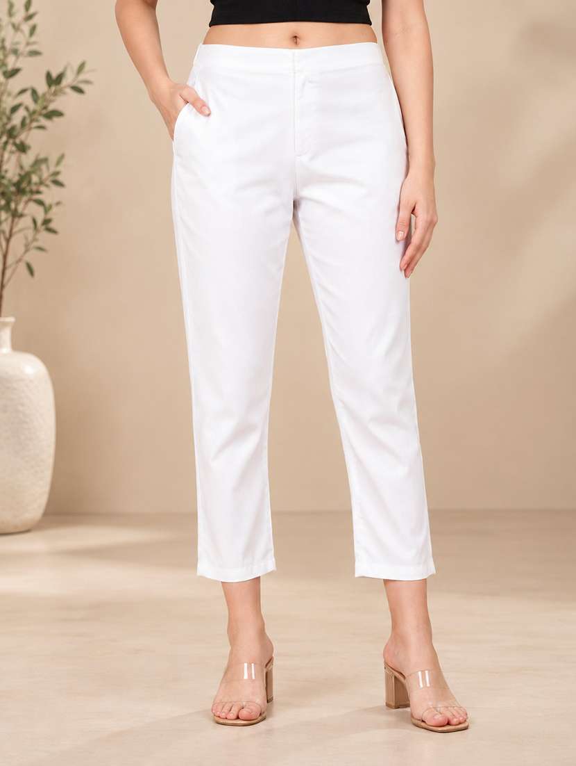Women Solid Mid Rise Regular Fit Straight Pant - 22762279 -  Standard Image - 1