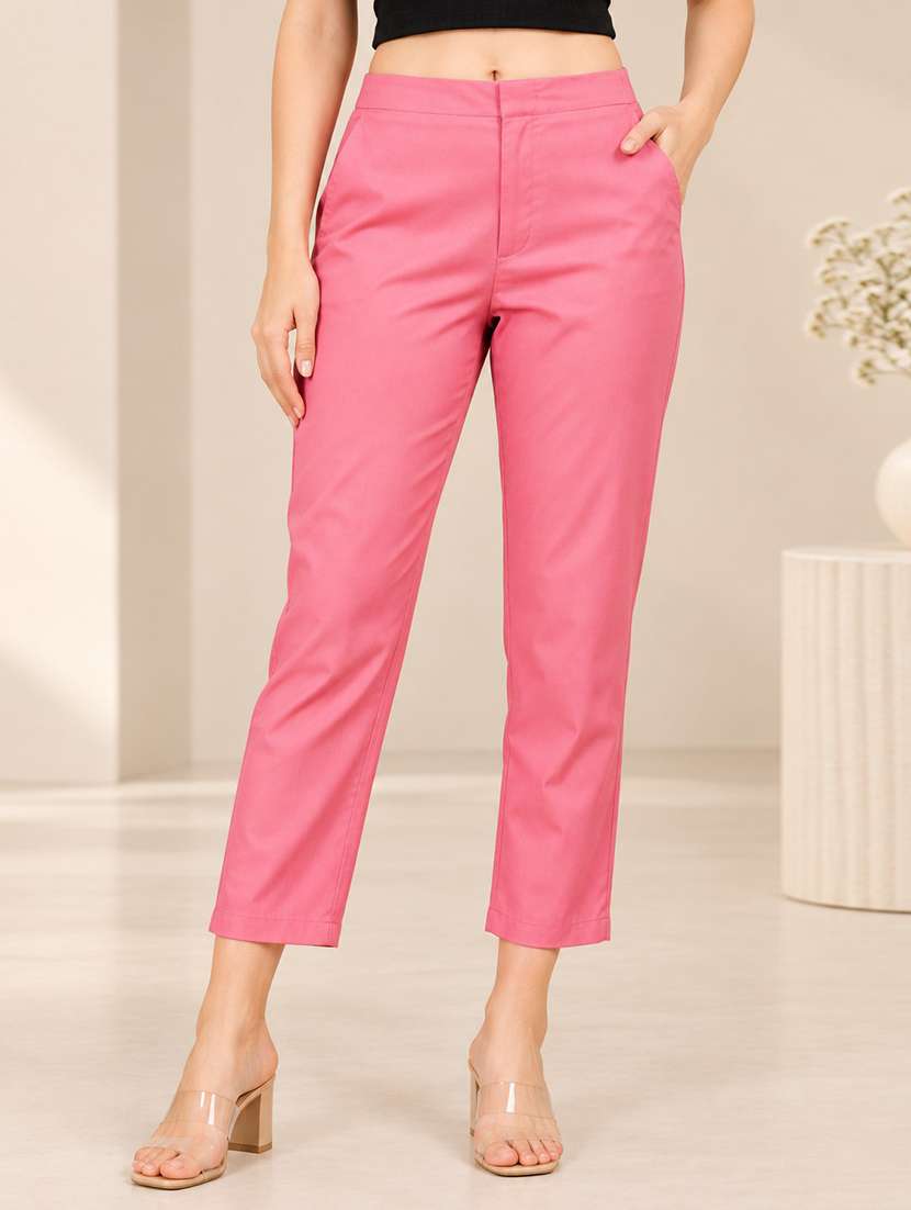 Women Solid Mid Rise Regular Fit Straight Pant - 22762280 -  Standard Image - 1