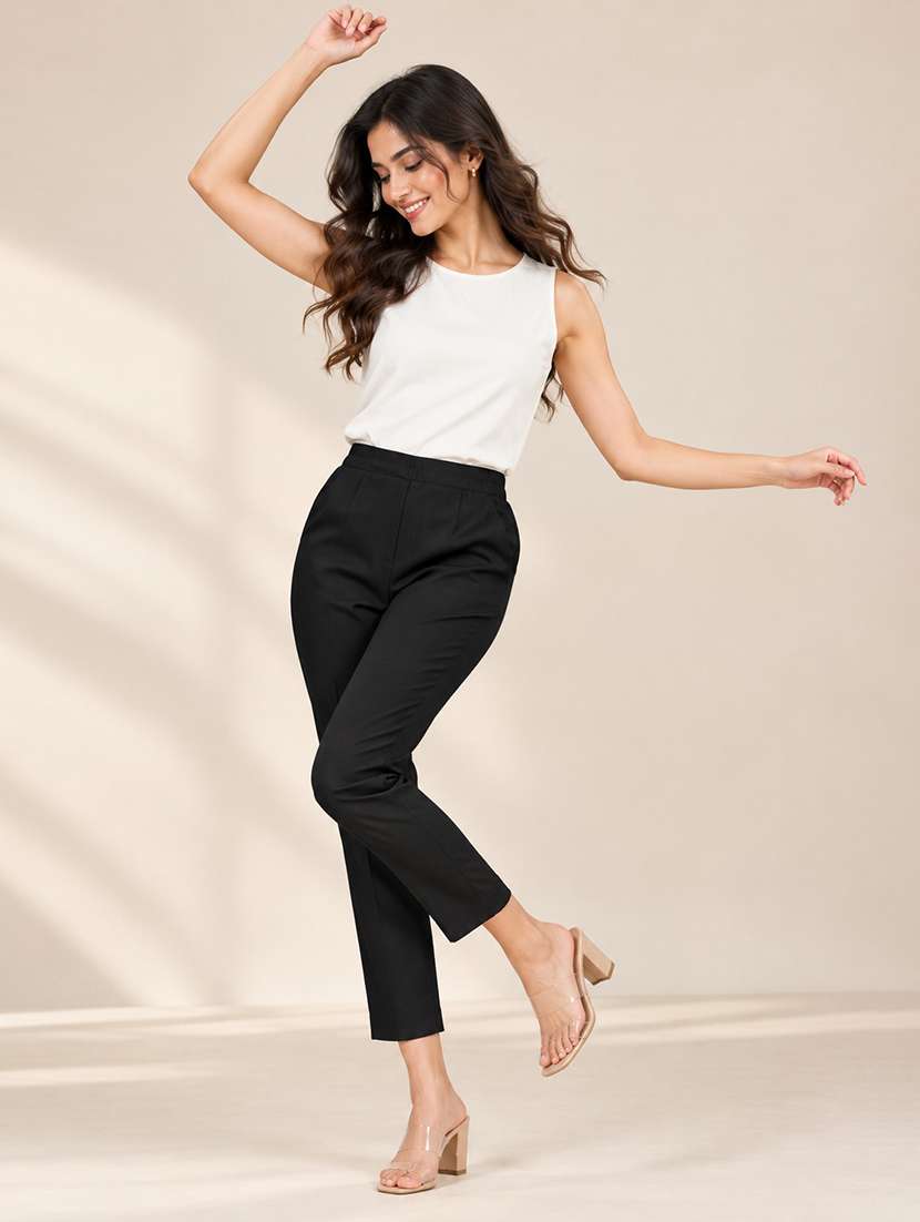 Women Solid Mid Rise Regular Fit Straight Pant - 22762281 -  Standard Image - 1