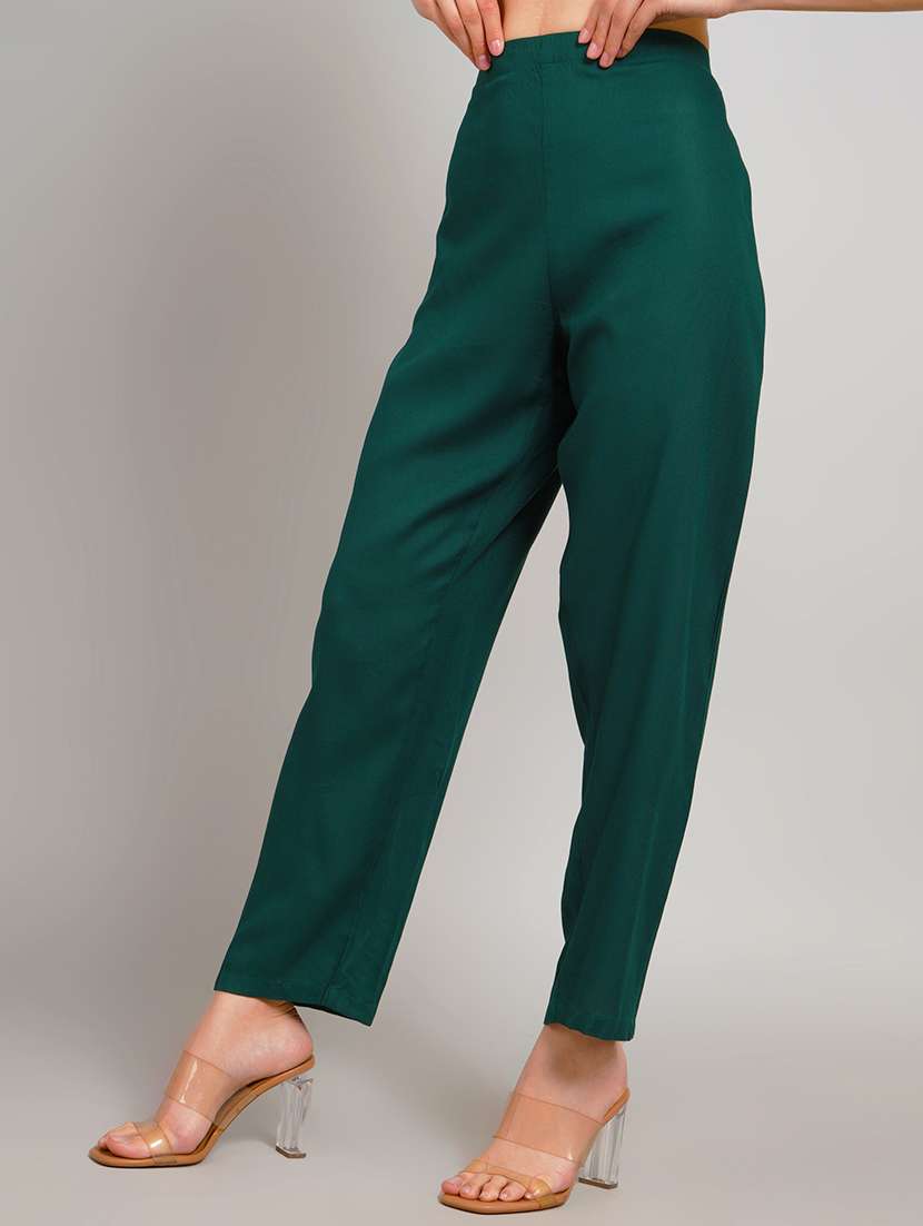Women Solid Mid Rise Regular Fit Straight Pant - 22762282 -  Standard Image - 1