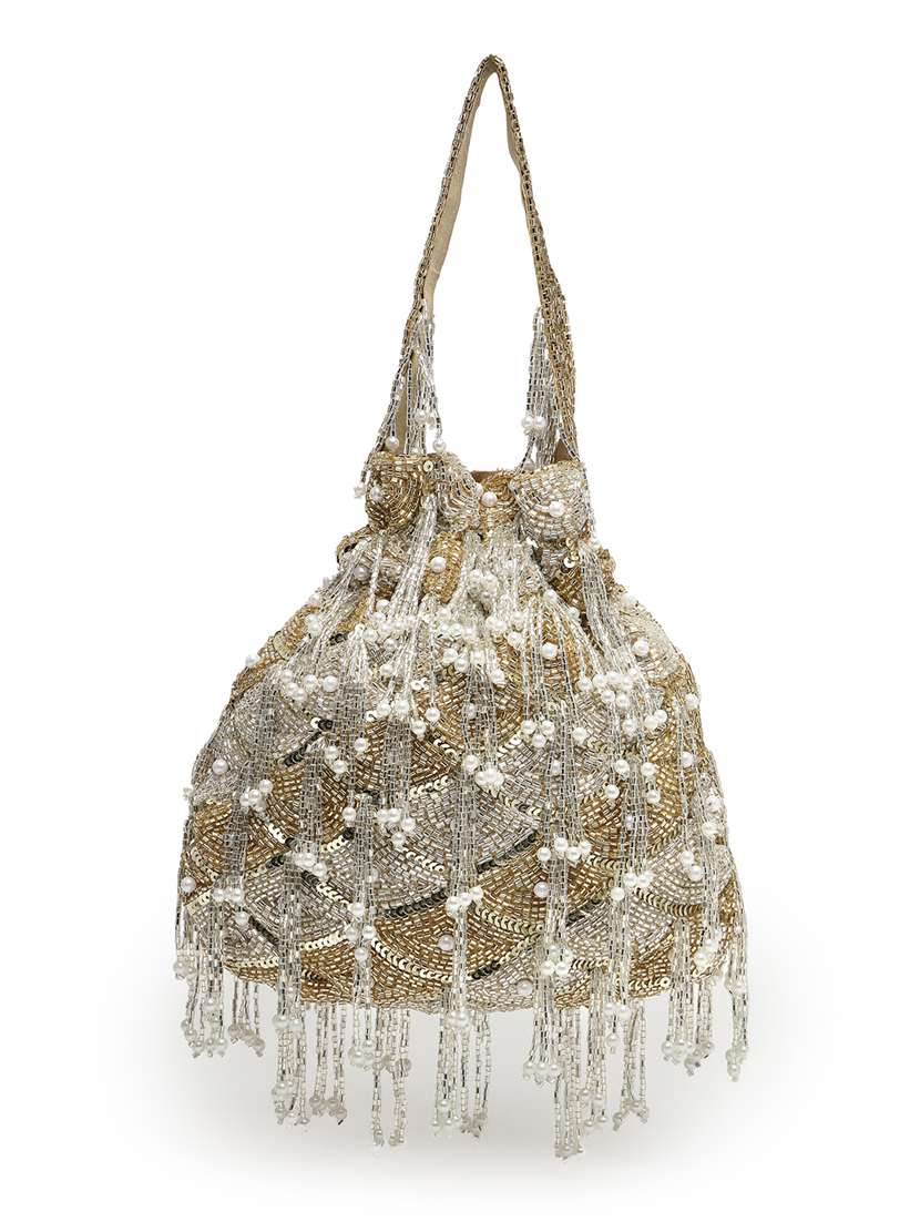 Embellished Gold Potli Bag With Drawstring Closure - 22762975 -  Standard Image - 1