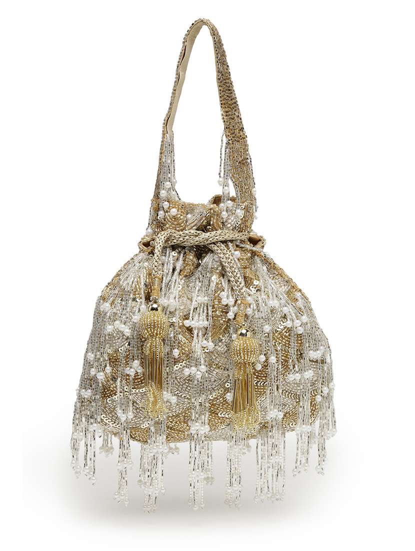Embellished Gold Potli Bag With Drawstring Closure - 22762975 -  Standard Image - 4