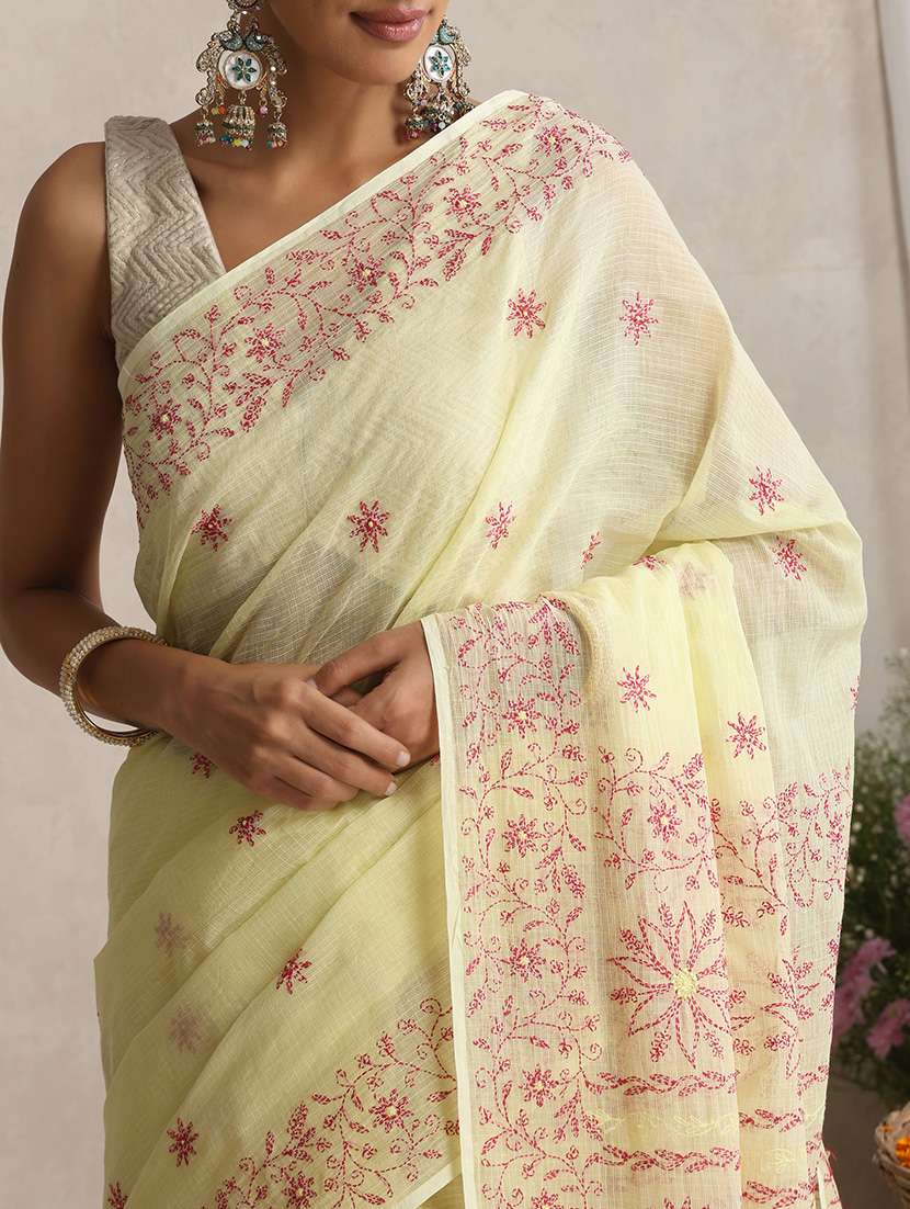 Women Solid With Work Embroidered Saree - 22763002 -  Standard Image - 1