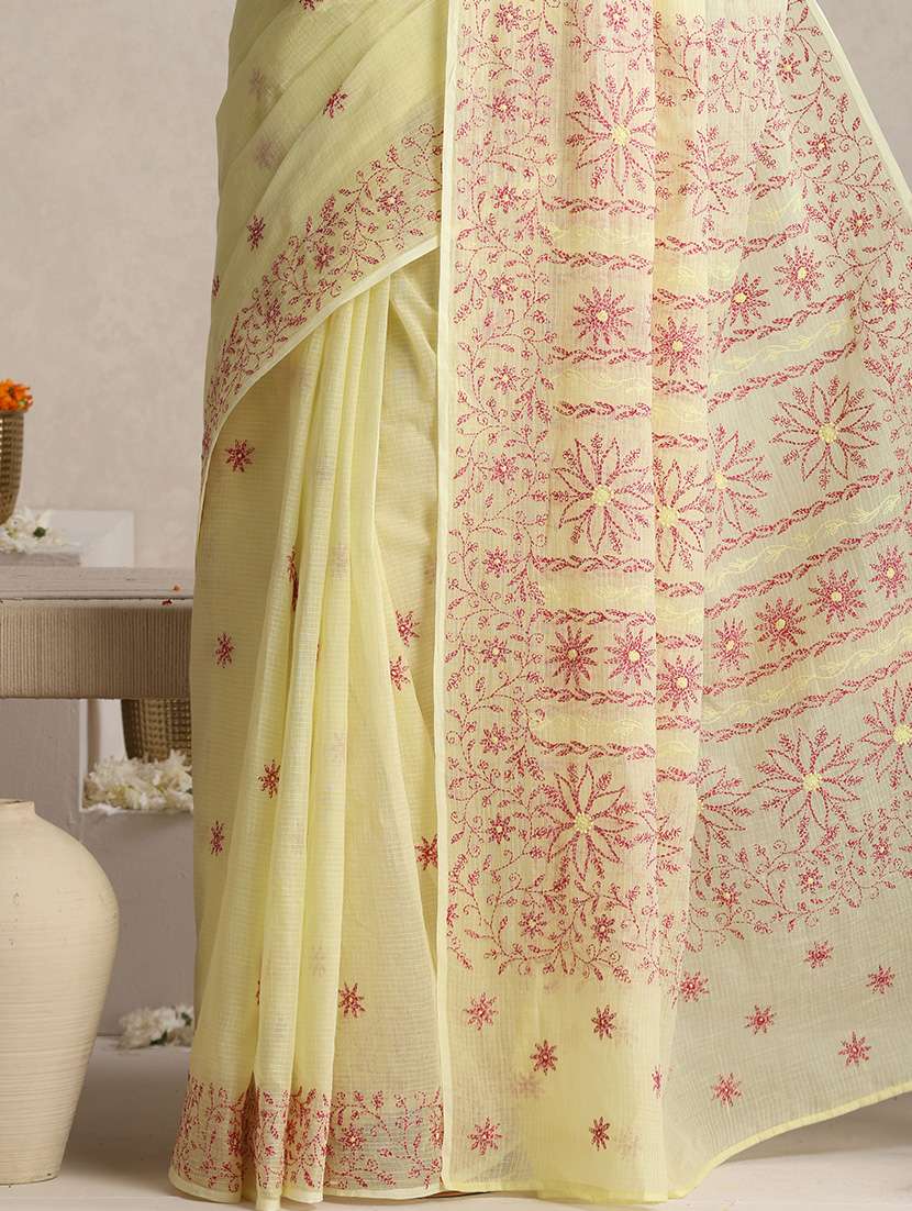 Women Solid With Work Embroidered Saree - 22763002 -  Standard Image - 4