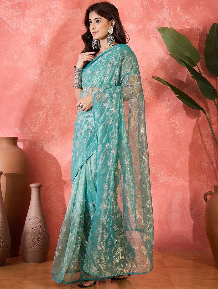 Women Solid With Work Embroidered Saree With Blouse - 22764531 -  Standard Image - 4
