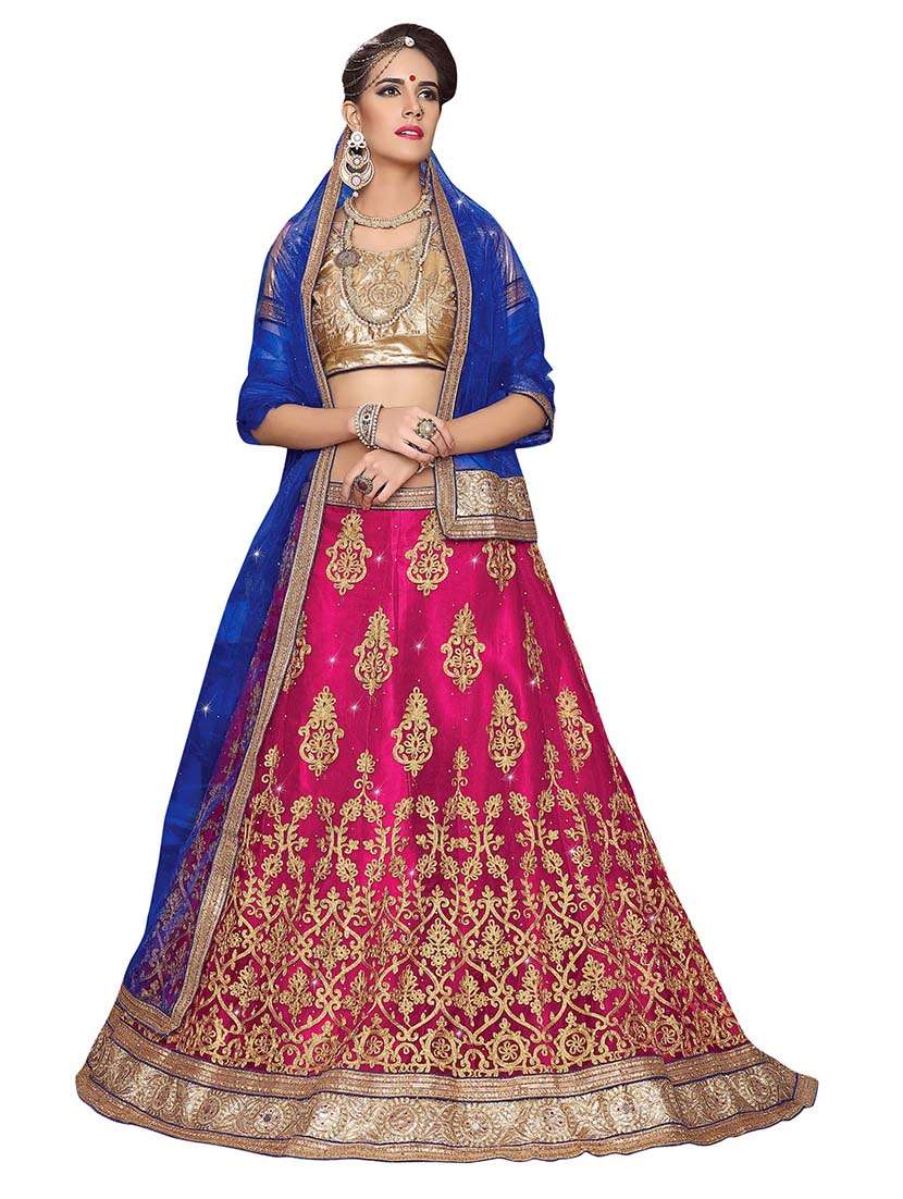 Women Solid With Work Semi-stitched Flared Lehenga - 22764837 -  Standard Image - 1