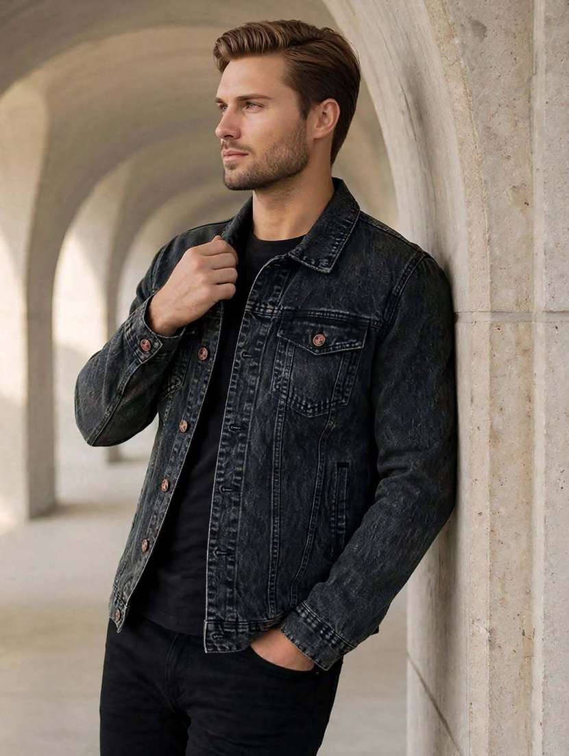 Men Washed Long Sleeves Regular Fit Denim Jacket - 22765050 -  Standard Image - 1