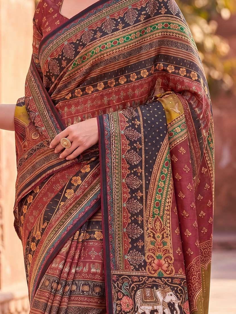 Women Printed Casual Wear Saree With Blouse - 22765534 -  Standard Image - 1