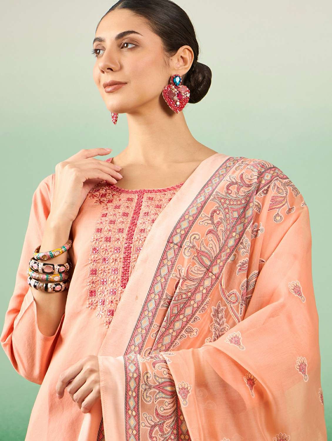 Women Solid With Work Three Quarter Sleeve Kurta Pant With Dupatta Set - 22765725 -  Standard Image - 1
