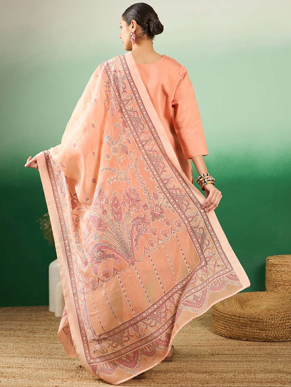Women Solid With Work Three Quarter Sleeve Kurta Pant With Dupatta Set - 22765725 -  Standard Image - 4