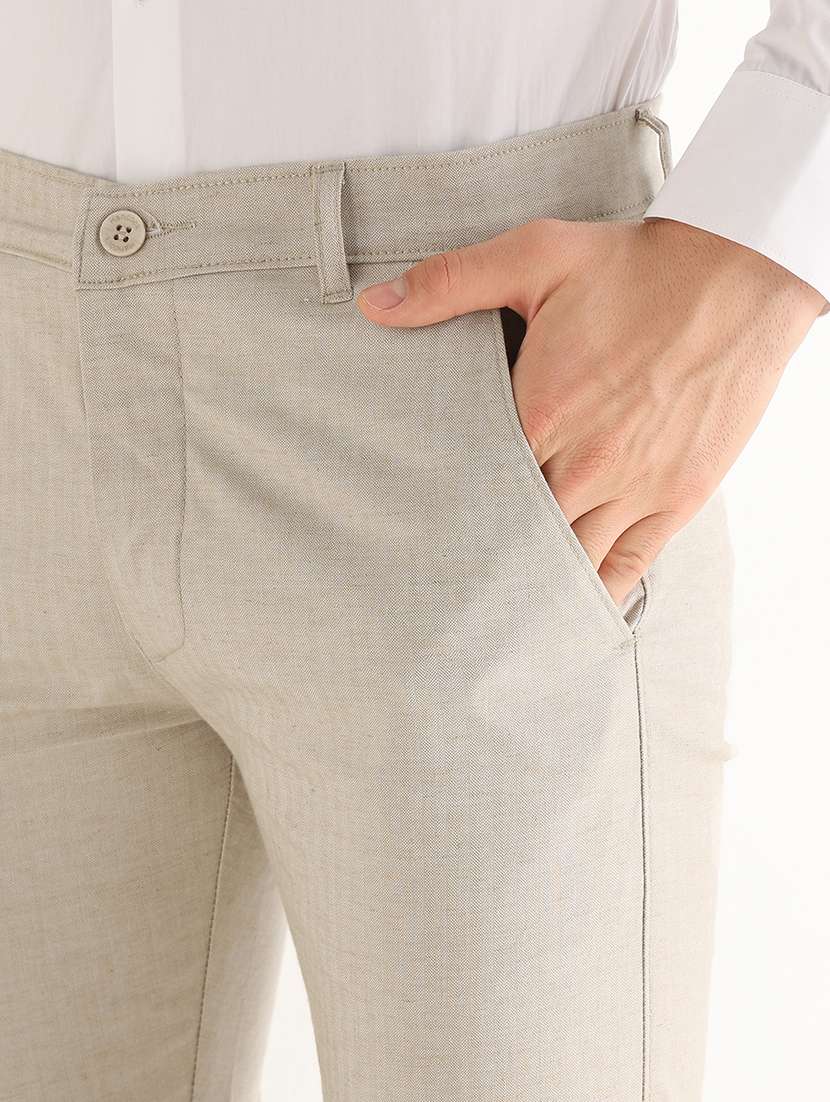 Men Solid Mid Rise Slim Fit Formal Trouser - 22765777 -  Standard Image - 1