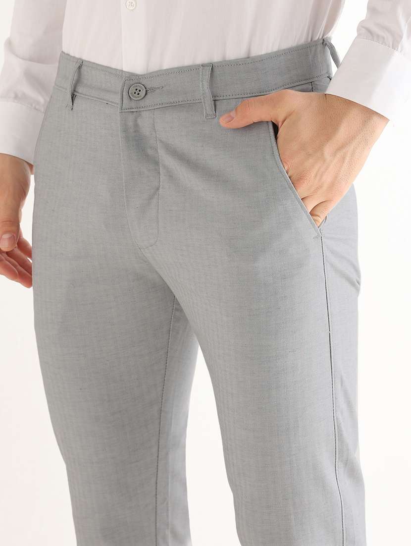 Men Self Design Mid Rise Slim Fit Formal Trouser - 22765779 -  Standard Image - 1